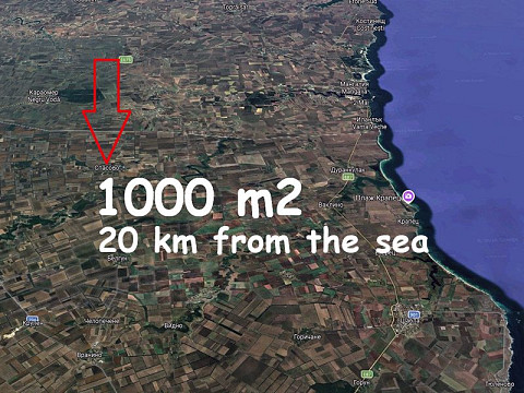 Земельный участок под застройку площадью 1000 кв.м, водоснабжение и электричество на границе, 20 км до моря.