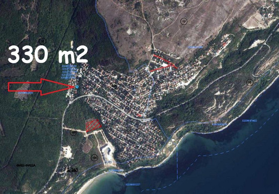 Земельный участок под застройку площадью 330 кв.м, водоснабжение и электричество на границе участка, вид на море, 2 км до моря.
