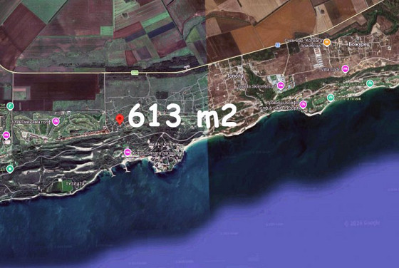 Земельный участок под застройку площадью 613 кв.м, водоснабжение и электричество на границе, 2 км до моря.