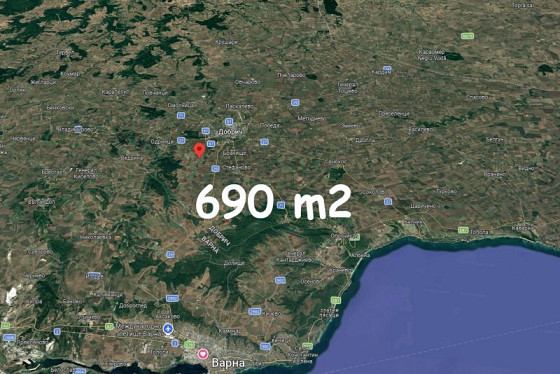 Участок под застройку площадью 690 кв.м., вода и электричество на границе, 7 км до города Добрич, 47 км до моря